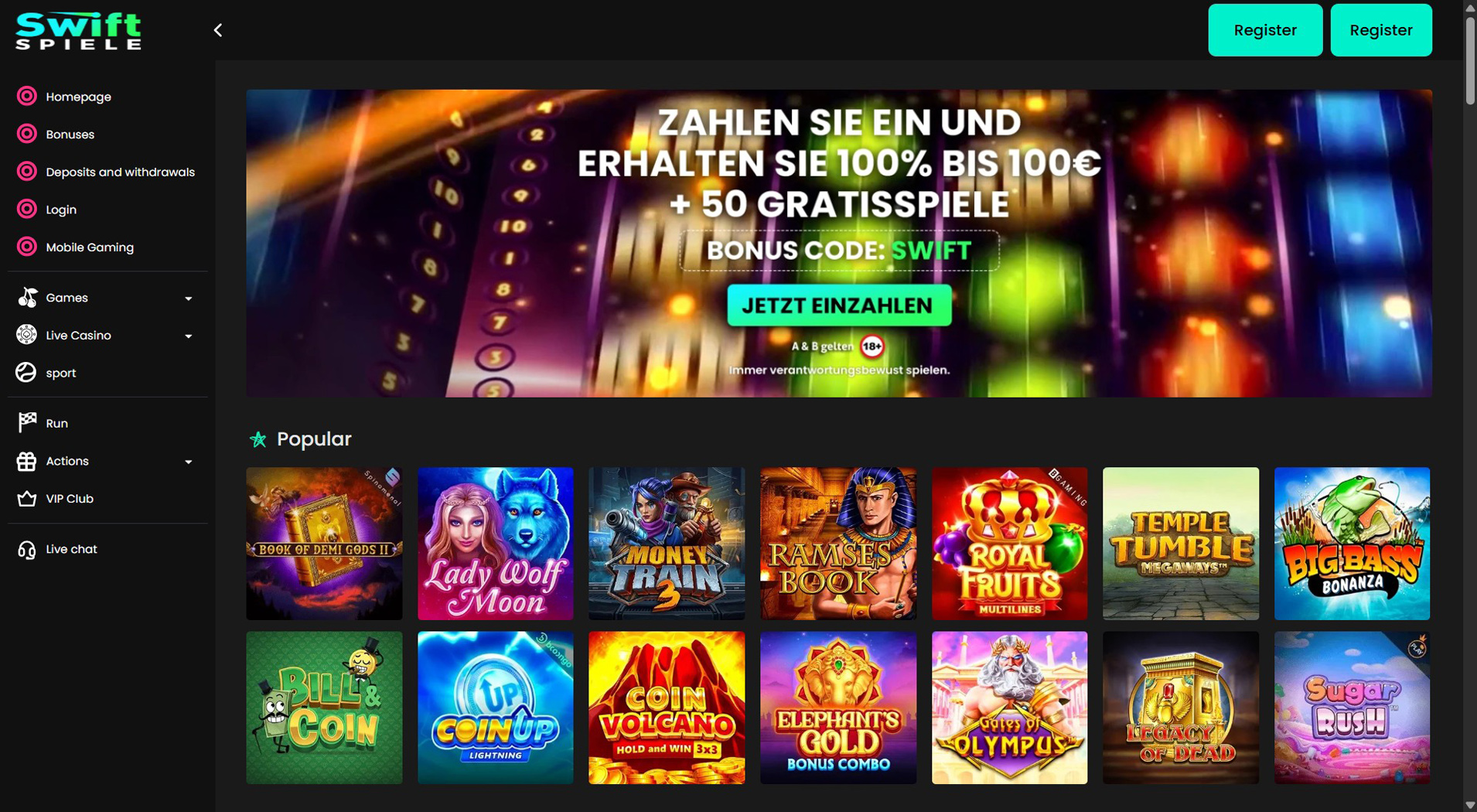 1. Swiftspiele – Beste Klarna Casino-Auswahl